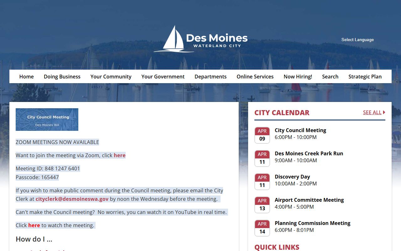 Des Moines Washington White Pages city homepage