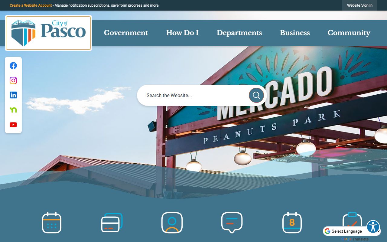 City of Pasco homepage used for Pasco white pages lookup