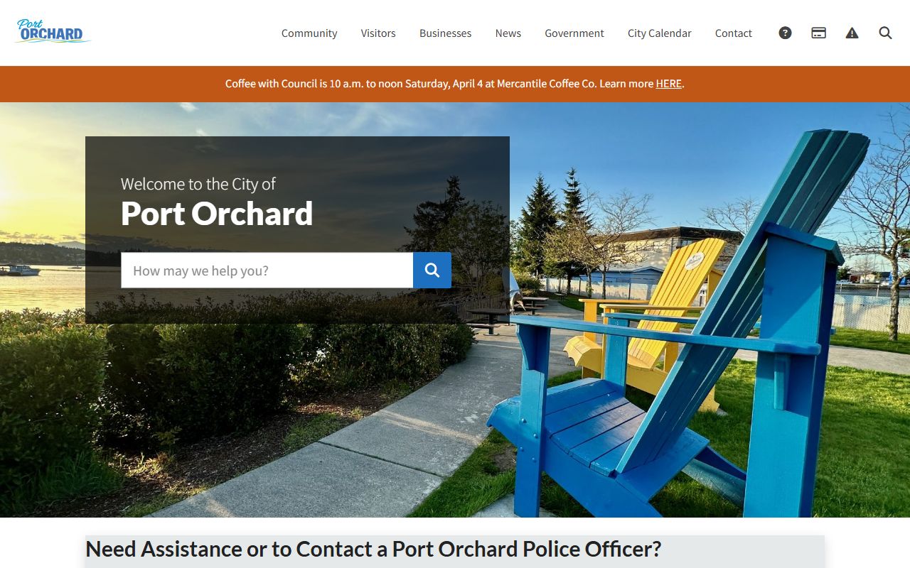City of Port Orchard homepage used for Port Orchard white pages lookup