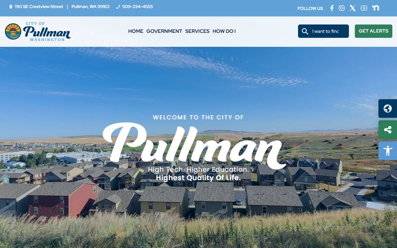 City of Pullman homepage for Pullman white pages search