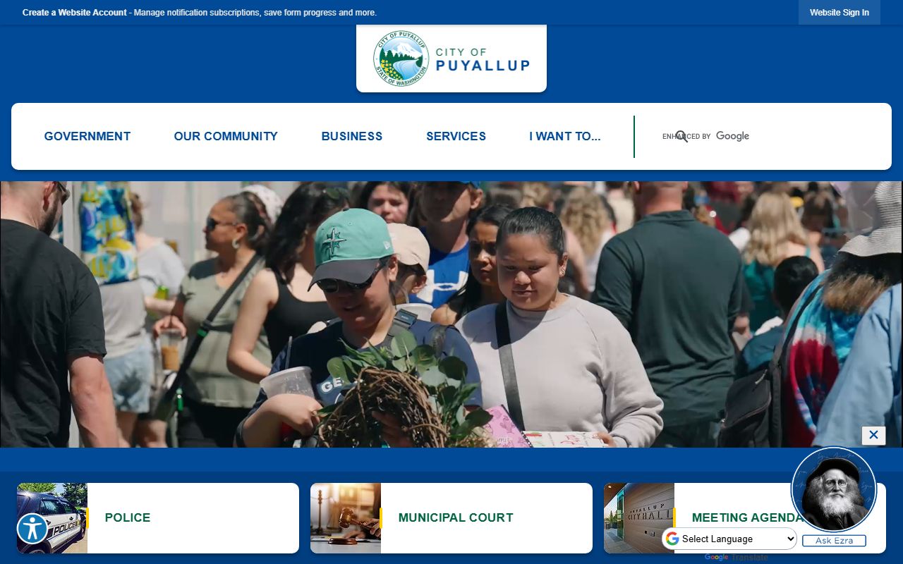 City of Puyallup homepage used for Puyallup white pages lookup