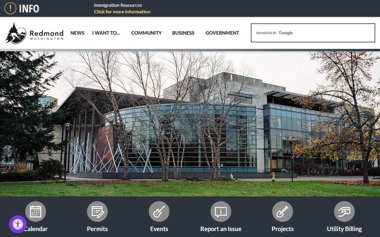 City of Redmond homepage for Redmond white pages search