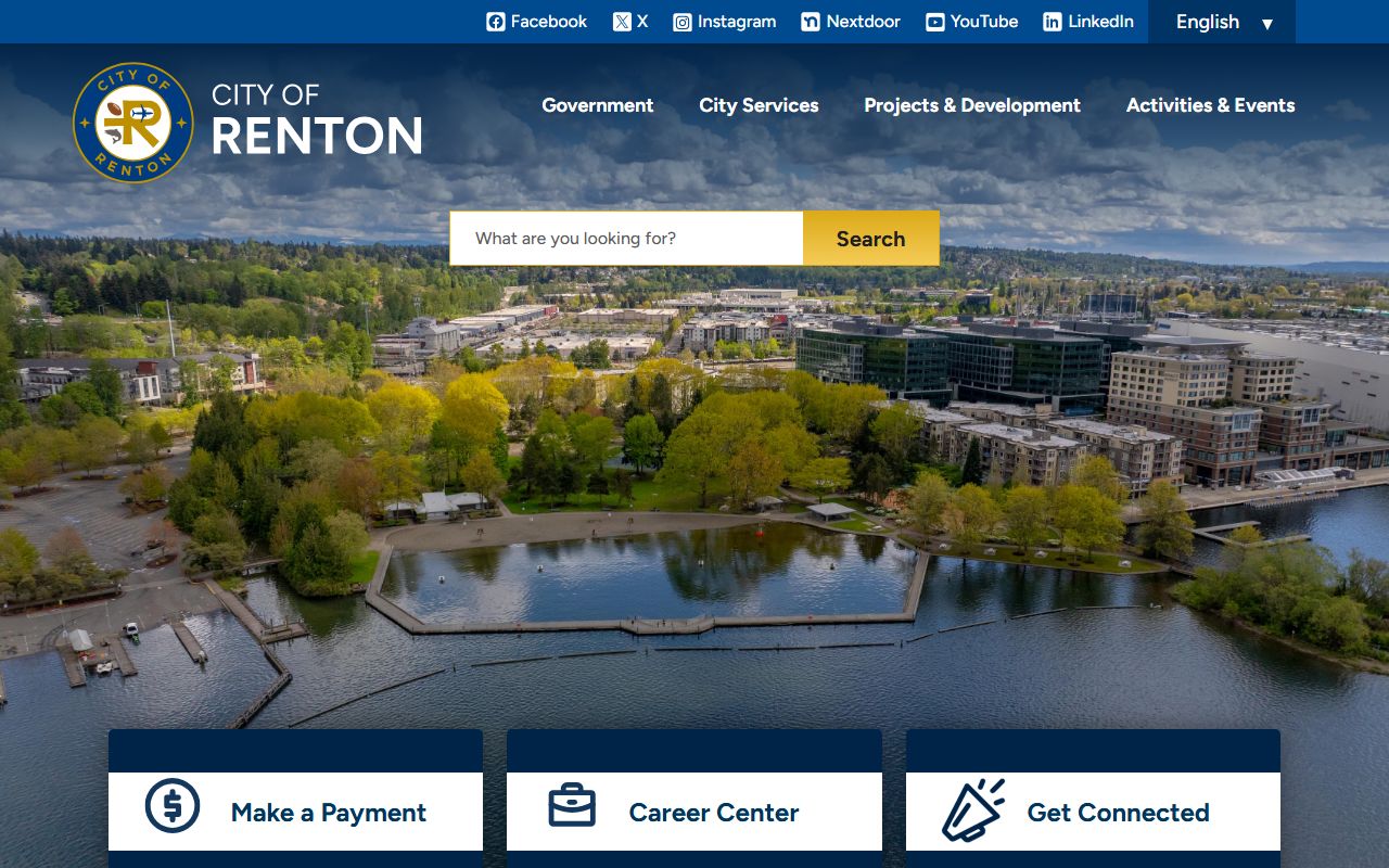 City of Renton homepage used for Renton white pages lookup