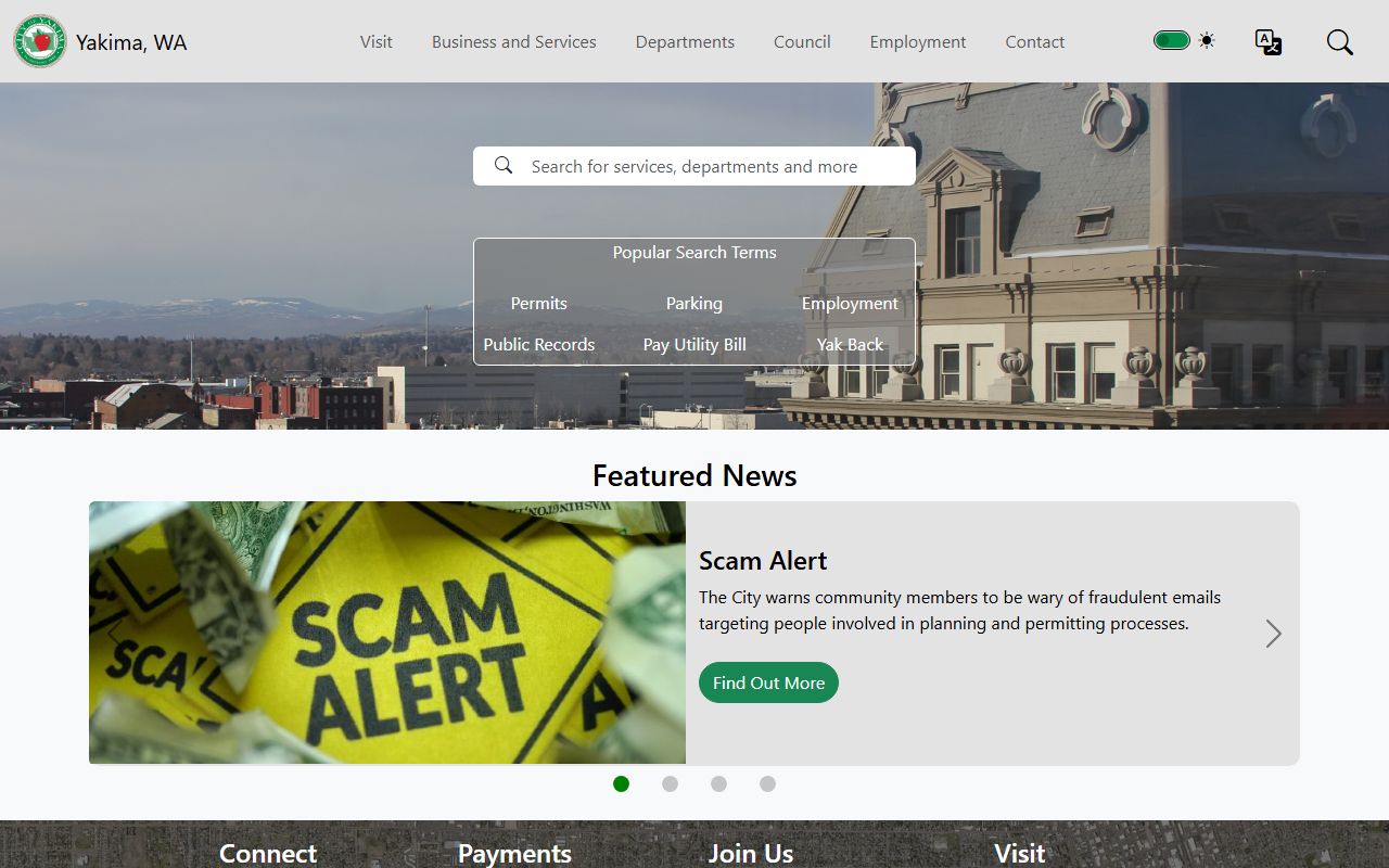 City of Yakima homepage white pages records portal