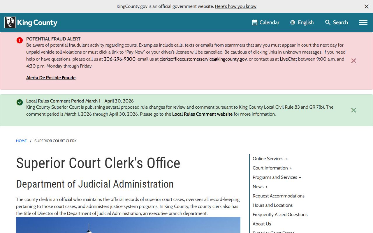 king county white pages superior court clerk case search