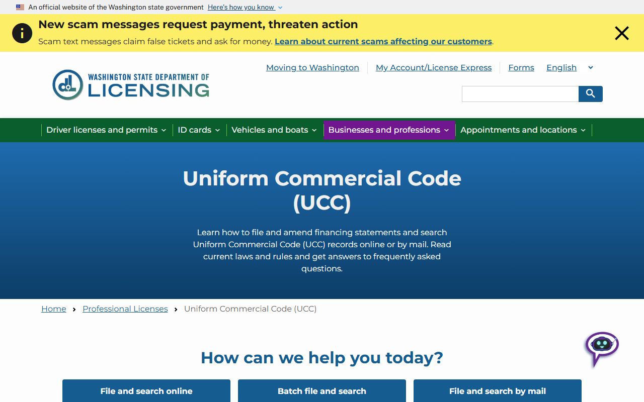 Washington DOL UCC white pages search