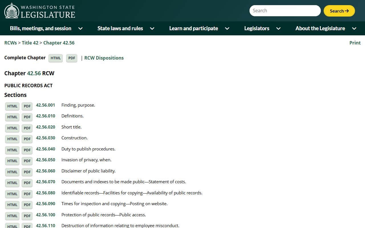 Washington Public Records Act white pages statute