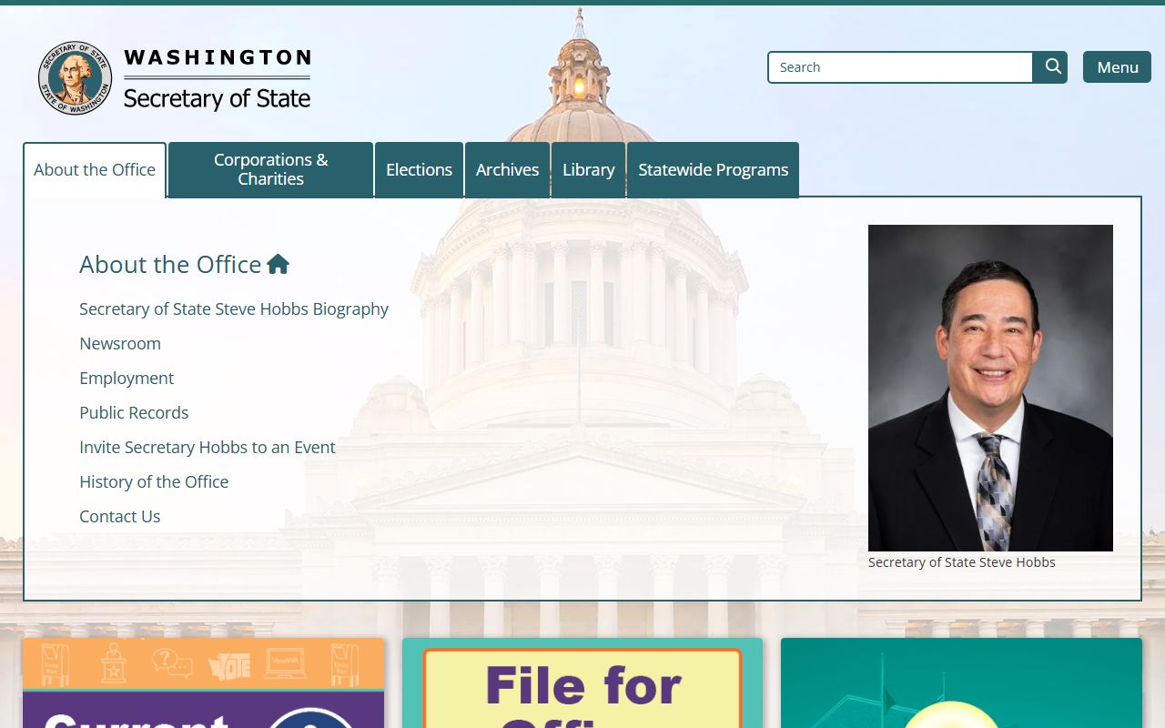 Washington Secretary of State white pages corporate directory