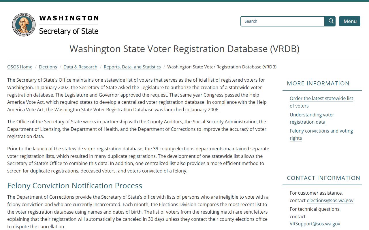 Washington voter registration white pages database